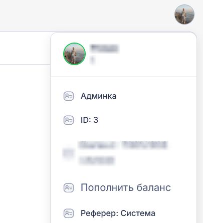 Кнопка Пополнить баланс в меню профиля